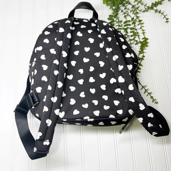 Kate Spade Black & White Heart Print Nylon Backpack Purse with Adjustable Straps - Picture 6 of 10